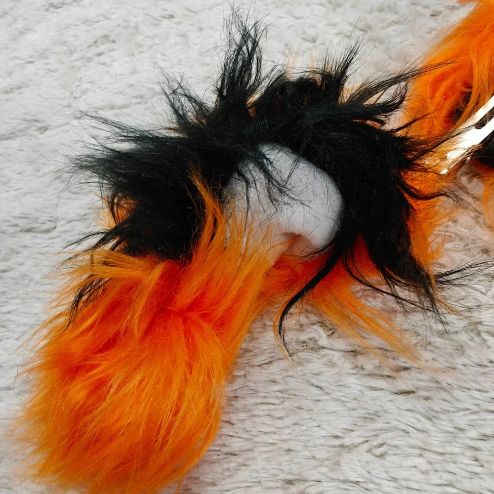 PawStar Faux Fur Fox‎ Ear Hair Clips Orange Black Cosplay Furry Anime Convention